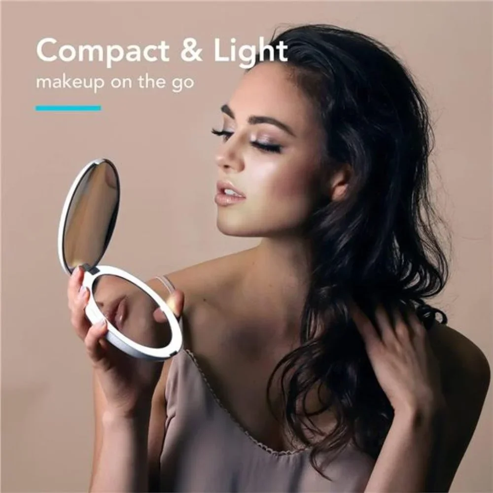 LED Lighted Travel Makeup Mirror, 1x/10x Magnification - Daylight LED, Compact